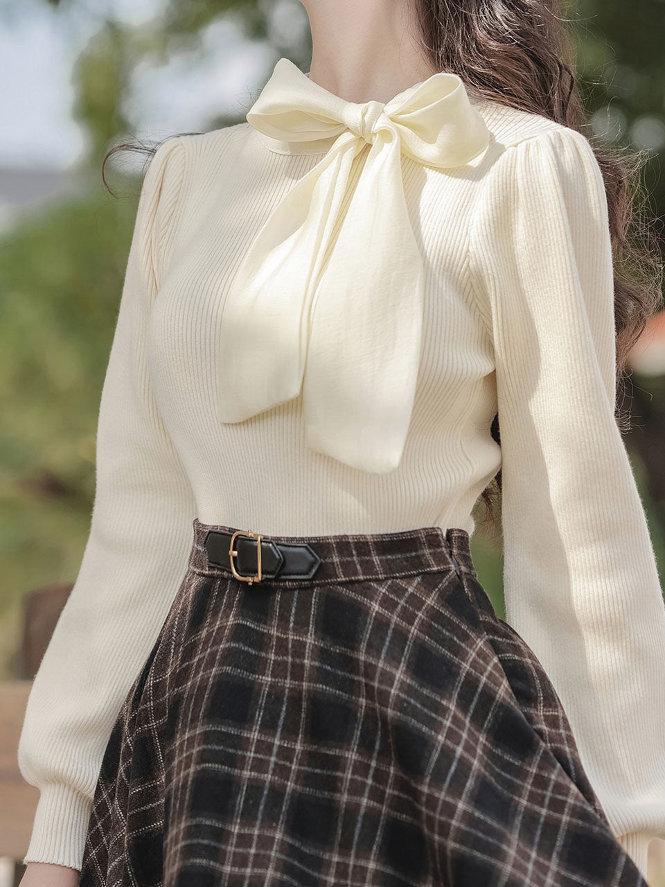 2PS White Bow Knitted Sweater Top
