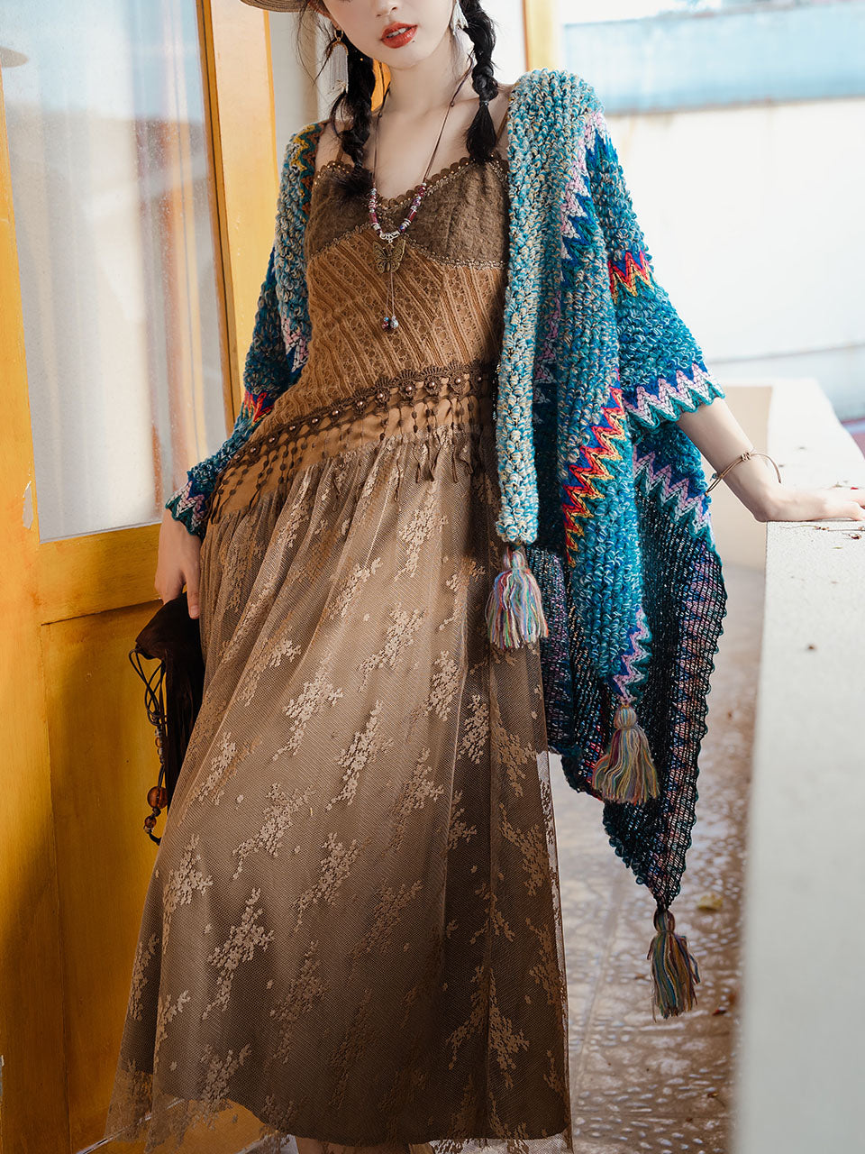 2PS Brown Lace Strap Dress