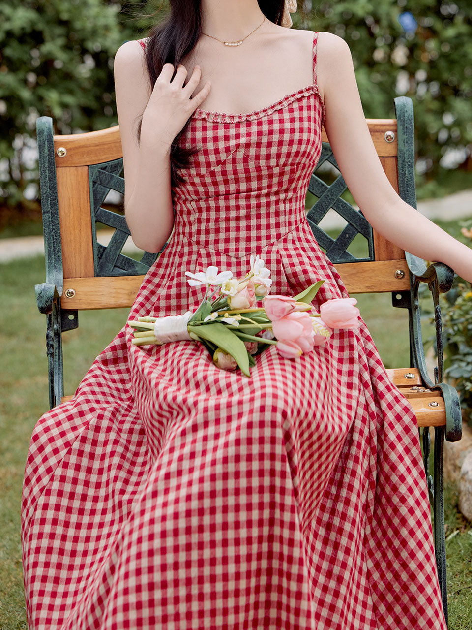 2PS Red Plaid Spaghetti Strap Dress