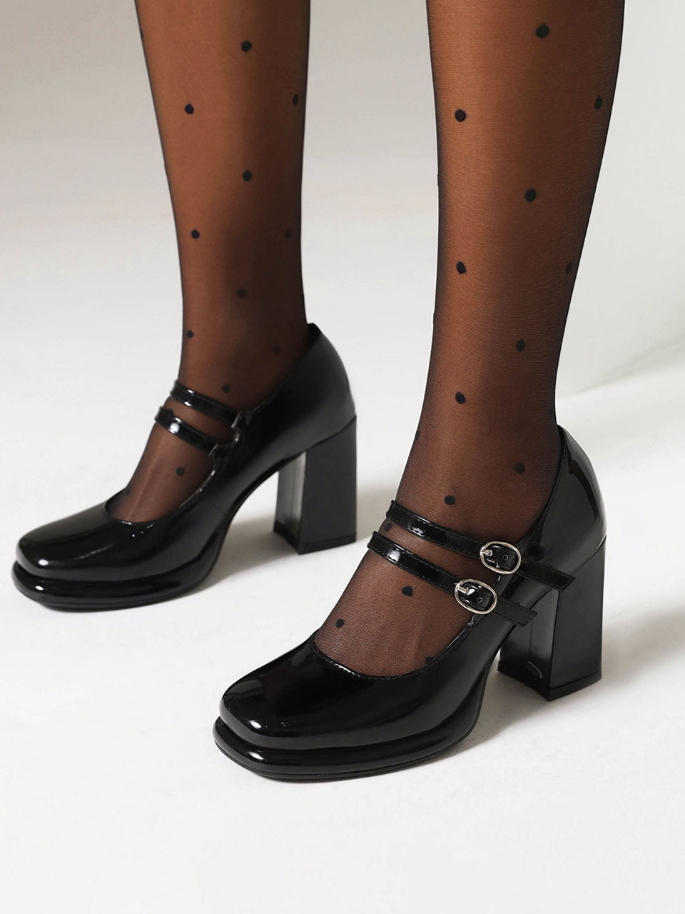 8CM High Heel Wine Red Square-Toe Platform Mary Jane Pump