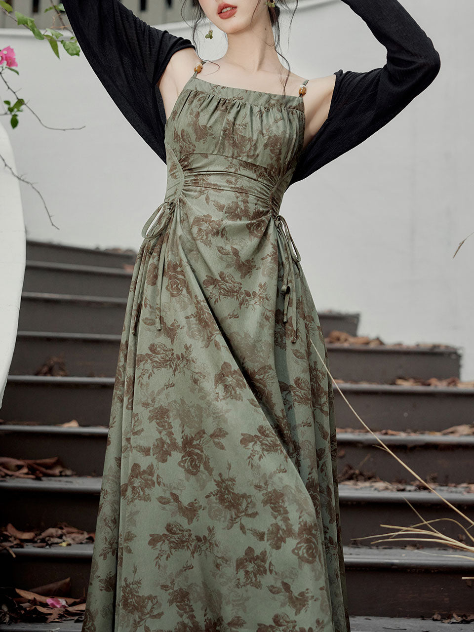 2PS Brown Lace Spaghetti Strap 1950S Swing Victoria's Fairy Dress