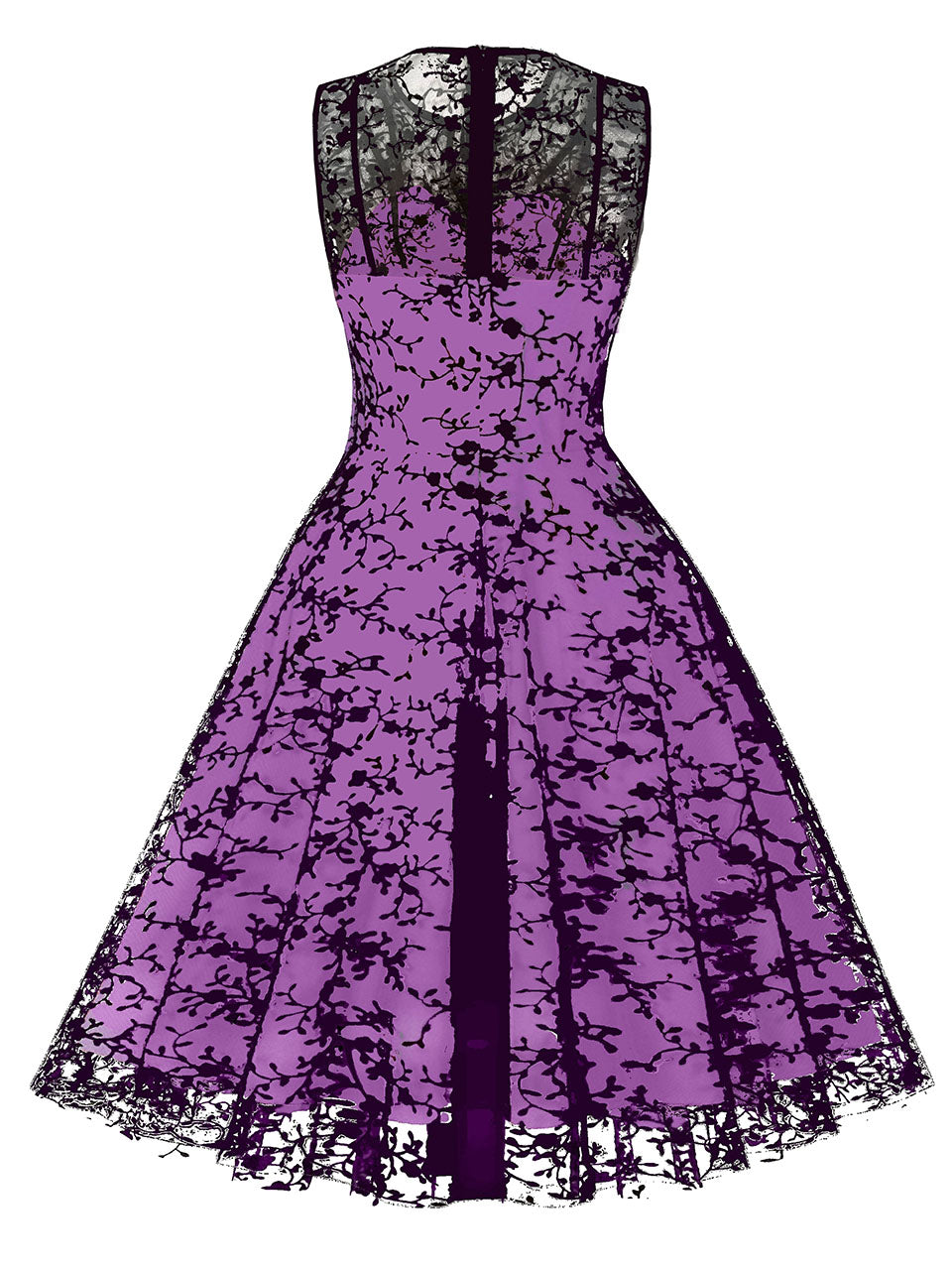 1950S Lace Semi-Sheer Flocking Printing Vintage Halloween Dress