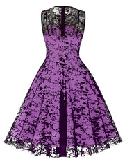 1950S Lace Semi-Sheer Flocking Printing Vintage Halloween Dress