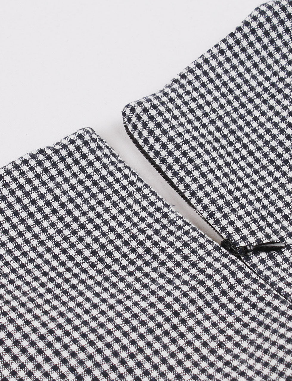 1950s Black V Neck Plaid 3/4 Sleeve Vintage Swing Dress