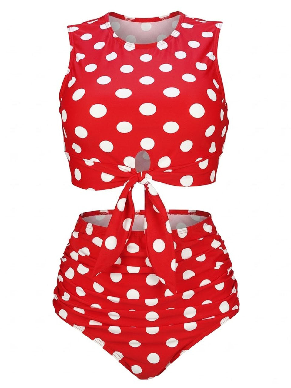 Classic Red Polka Dot High-Waisted Bikini Set