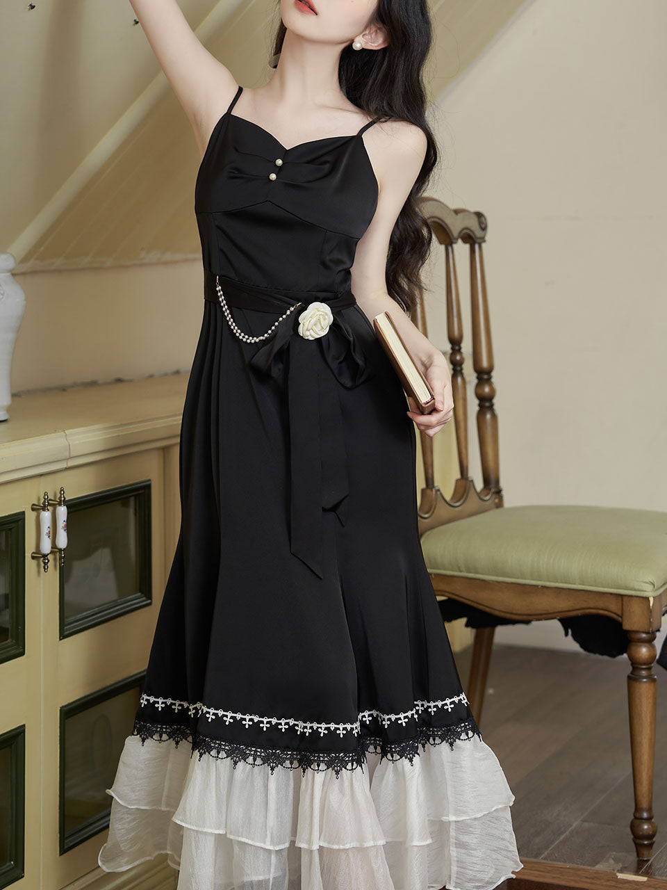 2PS Black Ballet Spaghetti Strap 1950S Vintage Little Black Dress