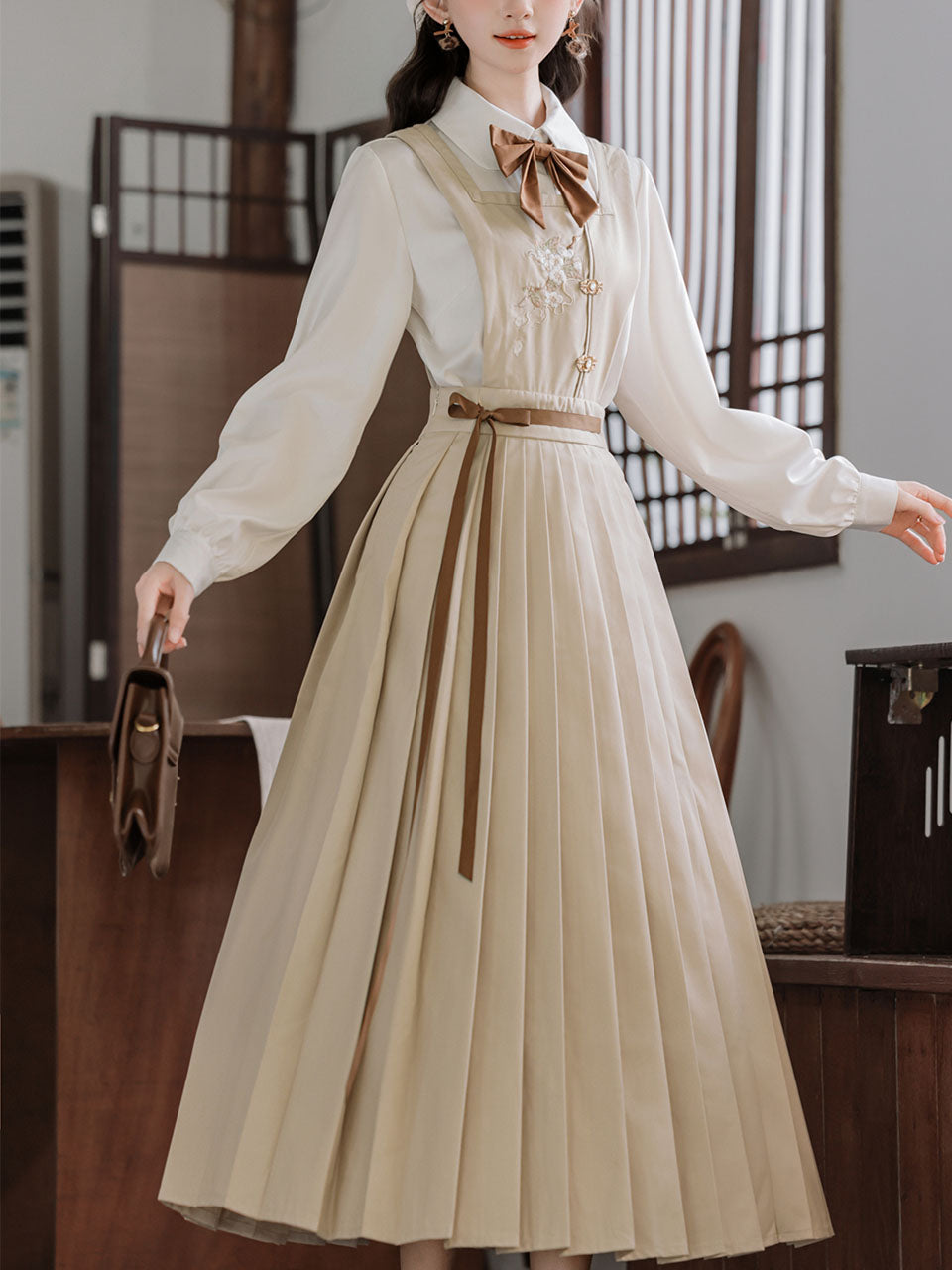 3 Piece Brown Retro Suspender Dress