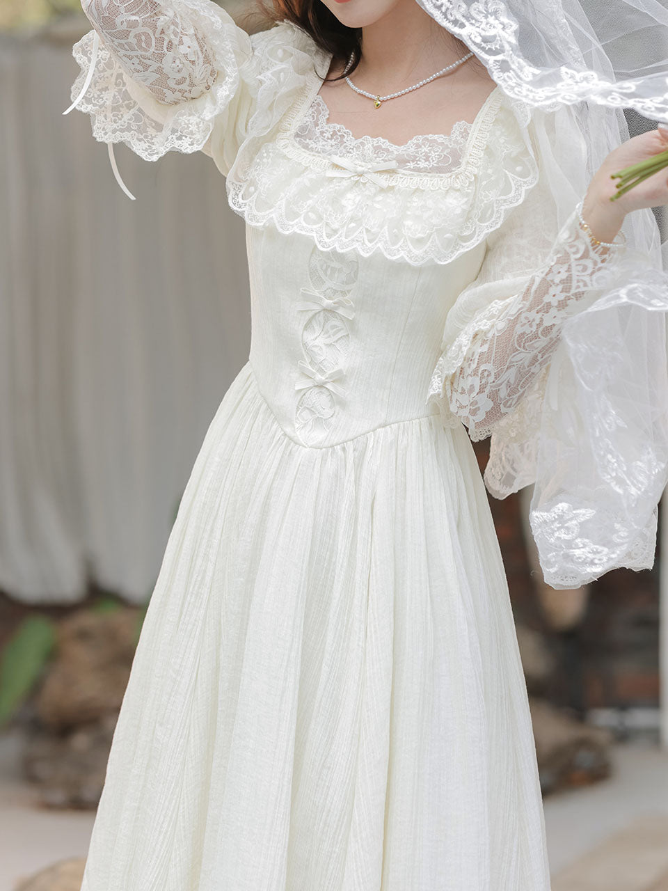 Sweet Victorian Lace Square Collar Corset Short Sleeve Wedding Mini Dress