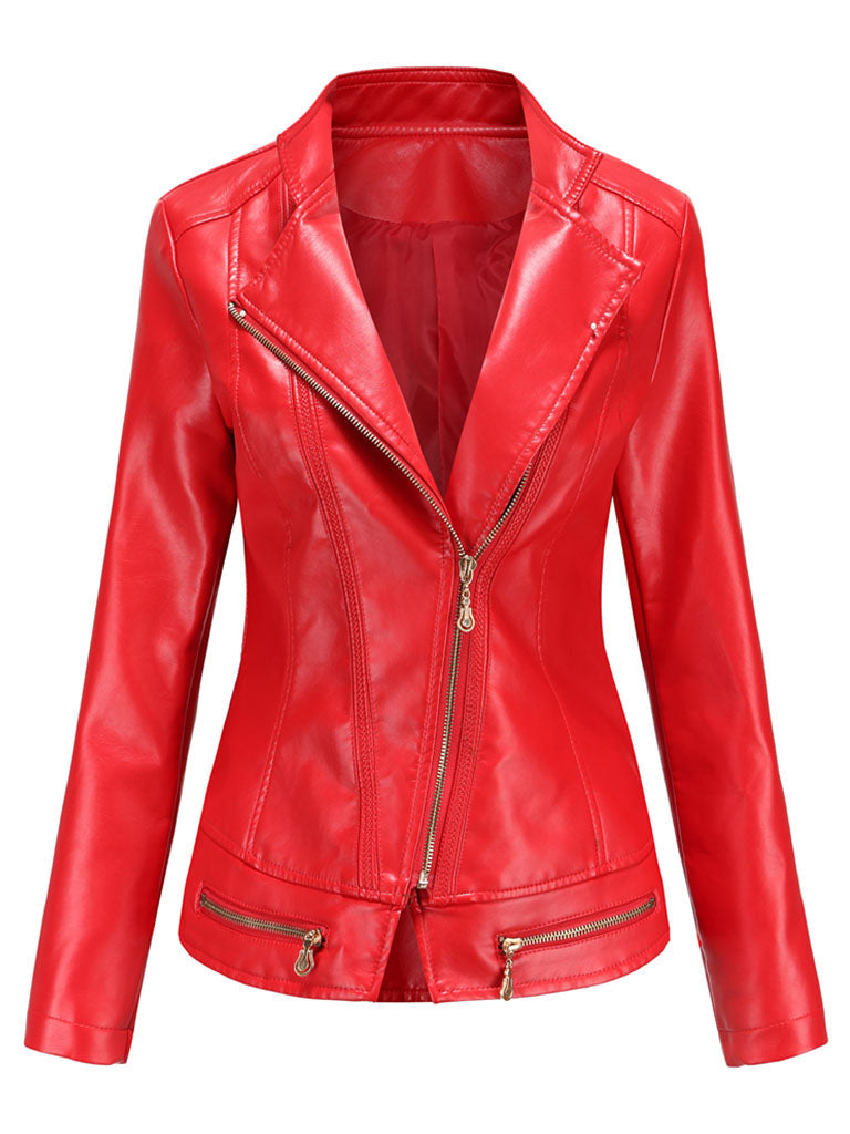Light Green Long Sleeve PU Leather Motorcycle Jacket