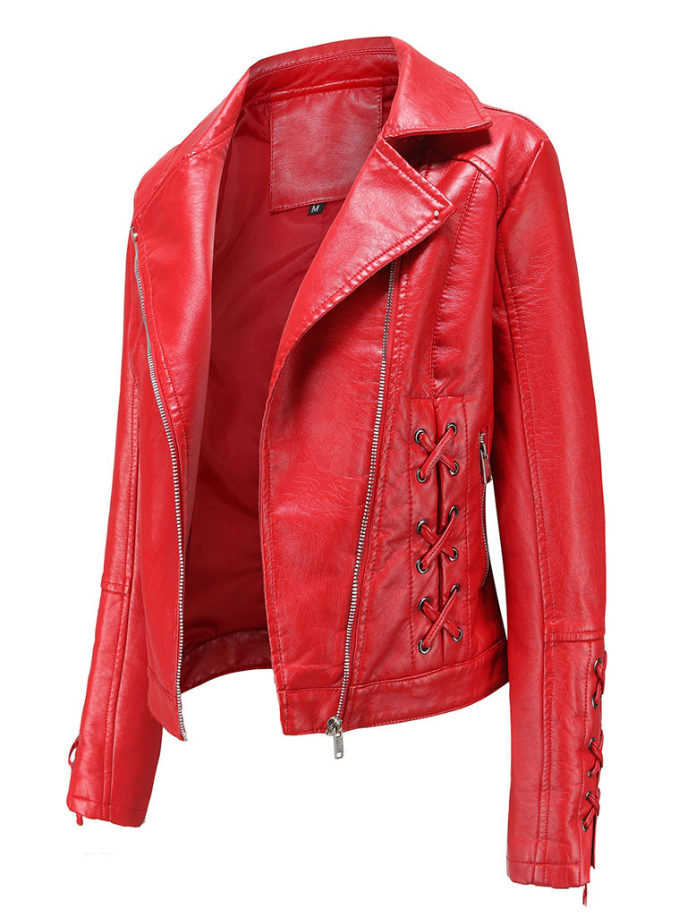 Black Weave Long Sleeve PU Leather Motorcycle Jacket