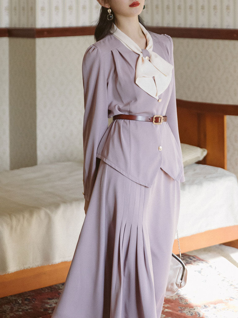 Lilac Ruffles Top And Swing Skirt Dress Set