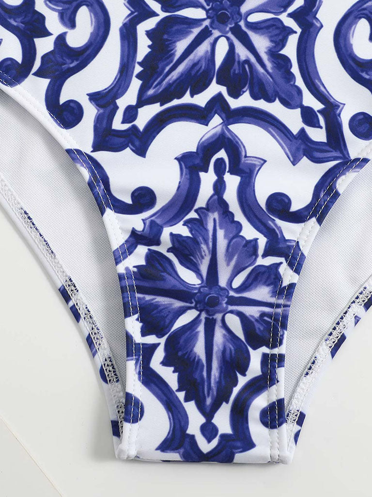 Floral Print Flower Strap Two Pieces