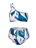 One Shoulder Bikini Set High Waisted Two Piece Swimsuit Floral Print Bathing Suit