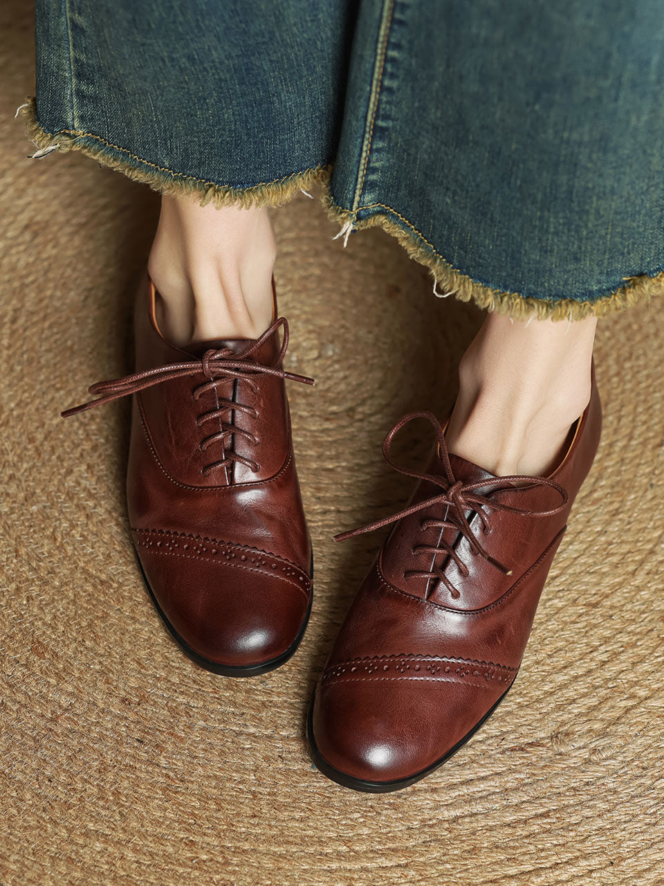 Oxfords Pointed Toe Cowhide Leather Vintage Shoes