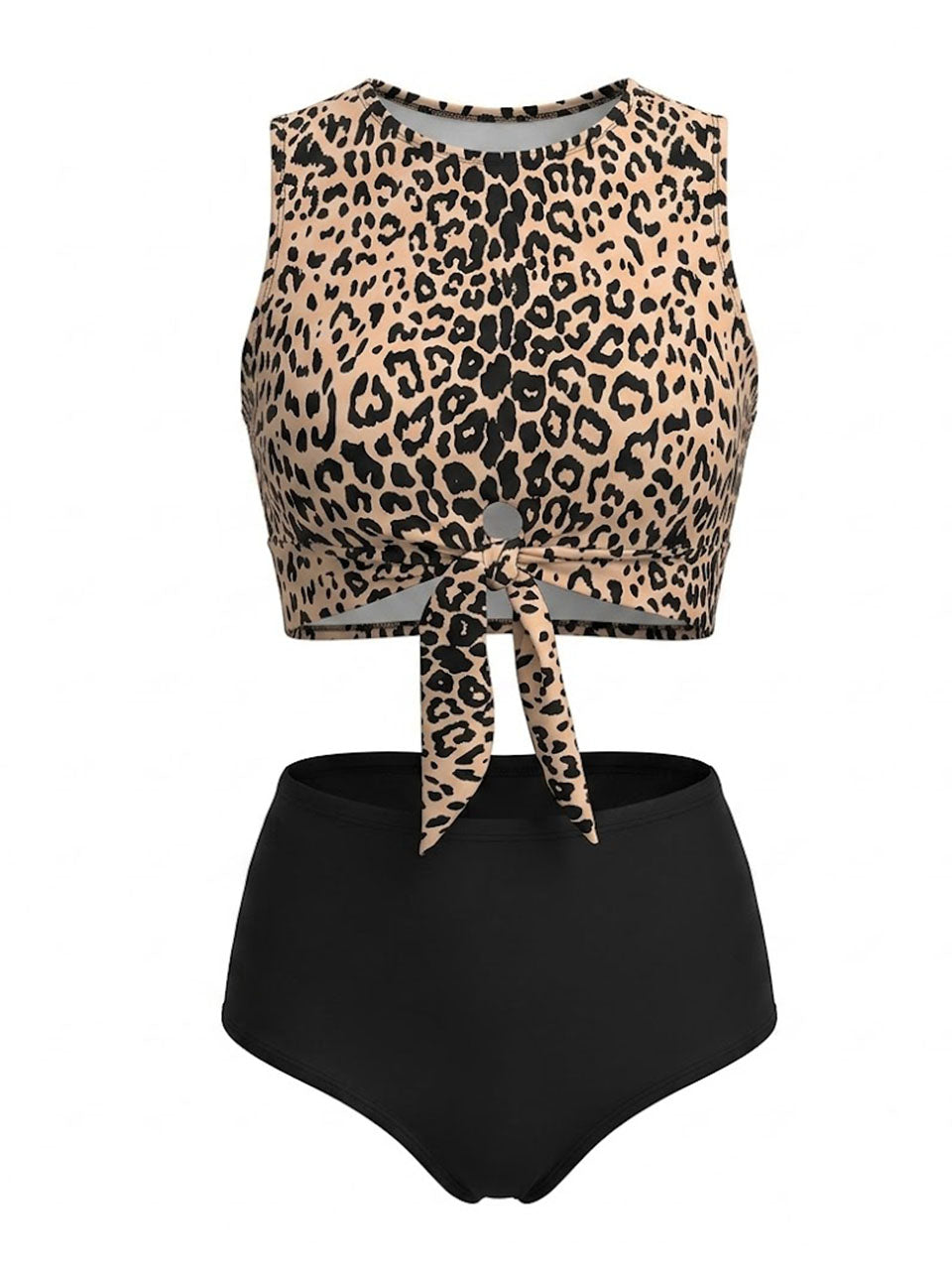 Retro Leopard Print High Waisted Bikini Set