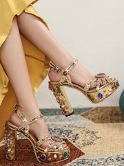 13CM Open Toe Luxury Pearls And Diamonds Platform Spherical Heel Sandals Retro Shoes