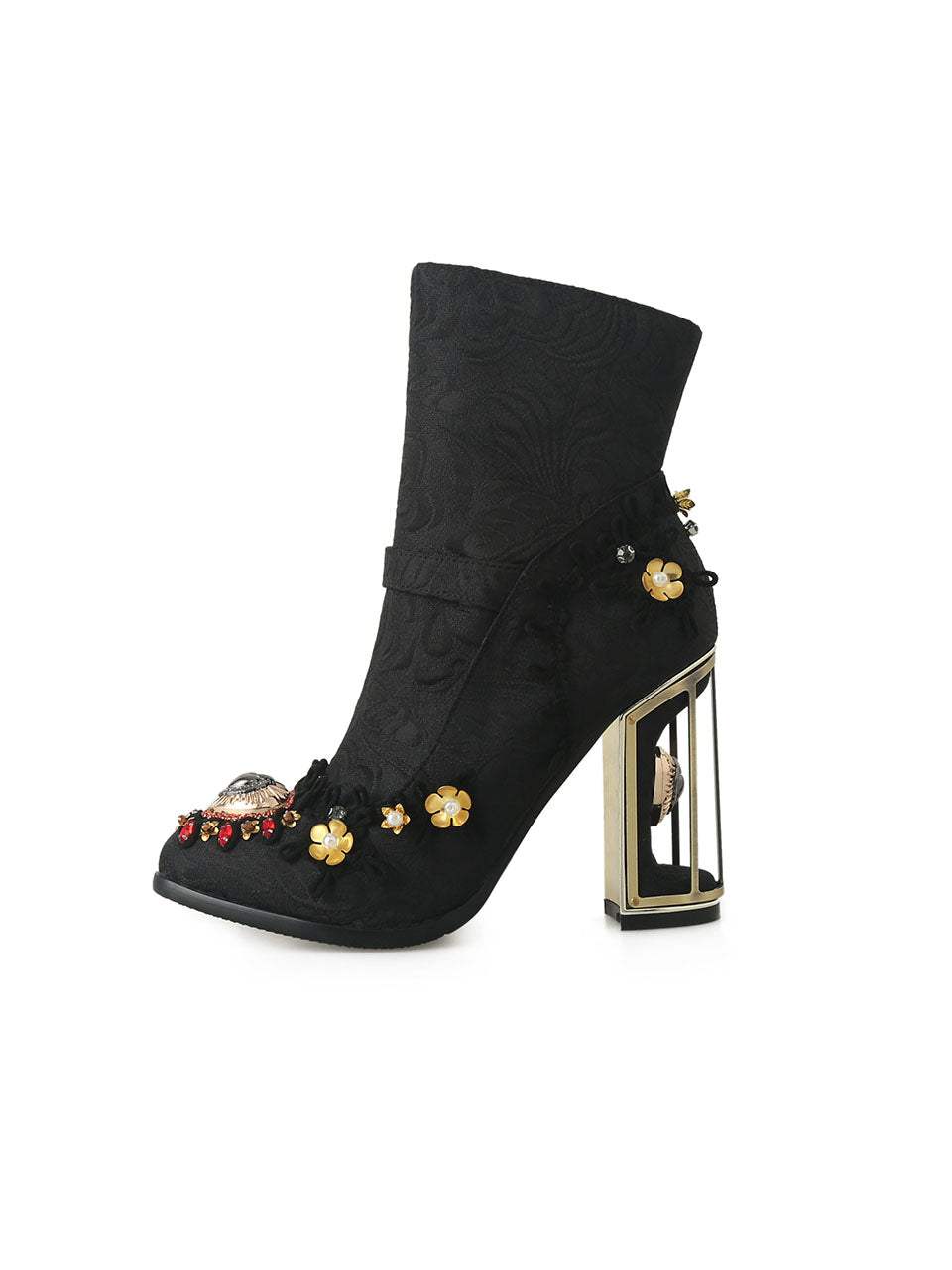 10CM Lace Chunky High Heel Bootie Vintage Shoes