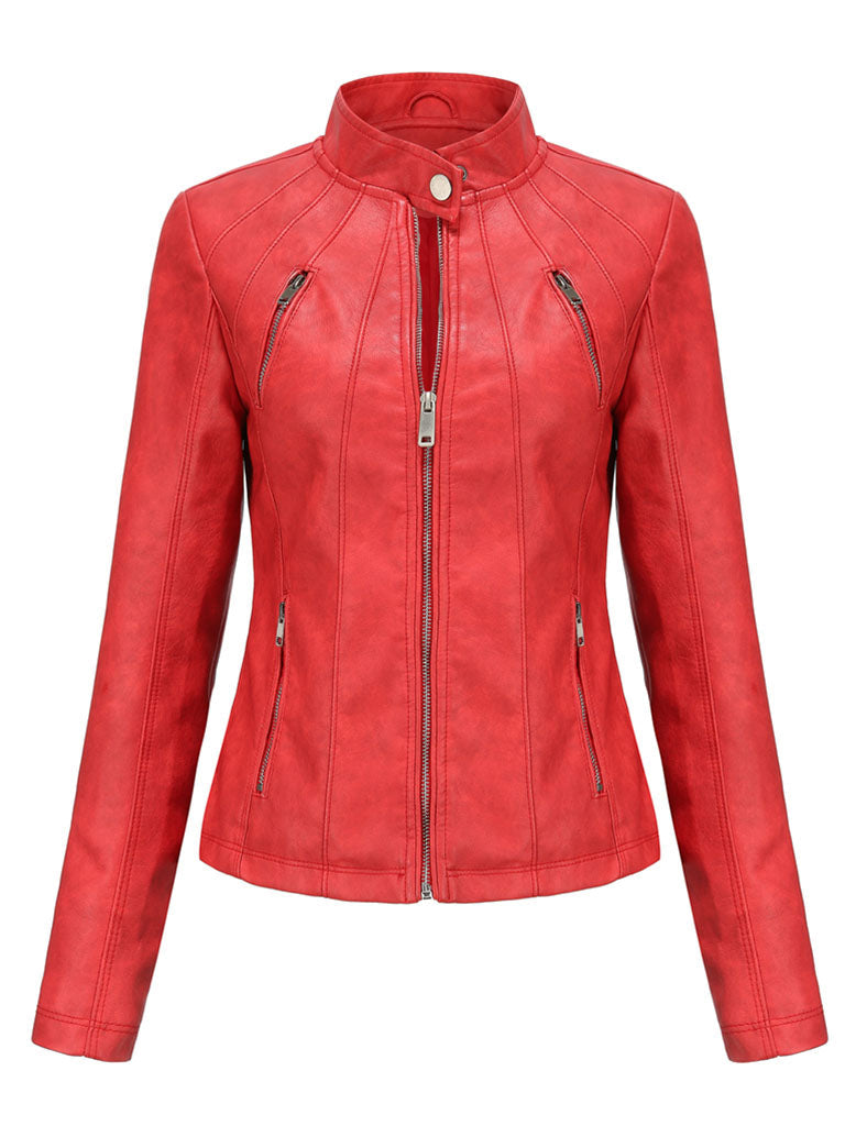 3 Color Long Sleeve PU Leather Motorcycle Jacket