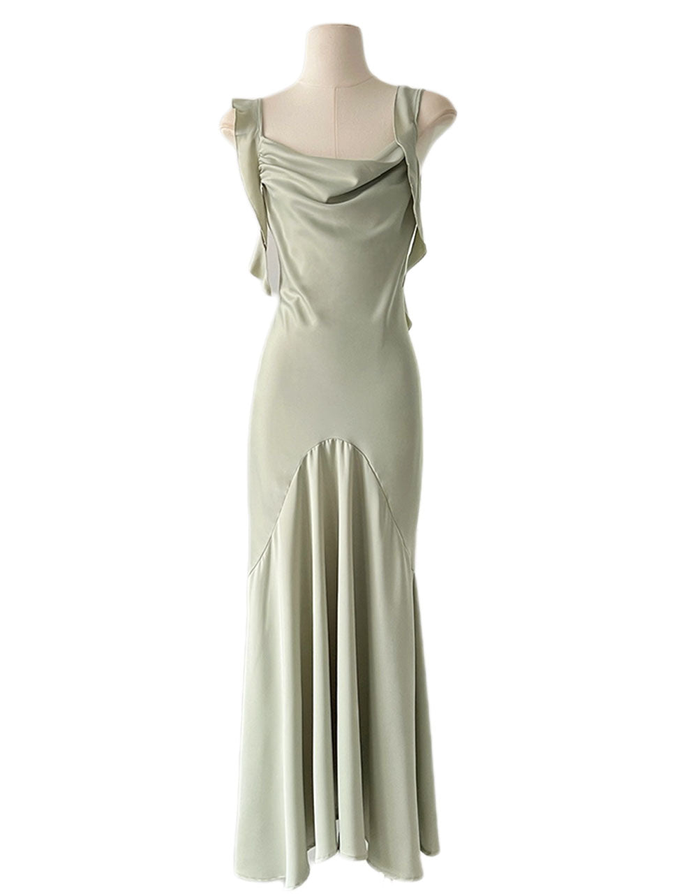 Green Spaghetti Strap Ruffles Bodycon Dress Gown Party Dress