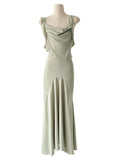 Green Spaghetti Strap Ruffles Bodycon Dress Gown Party Dress