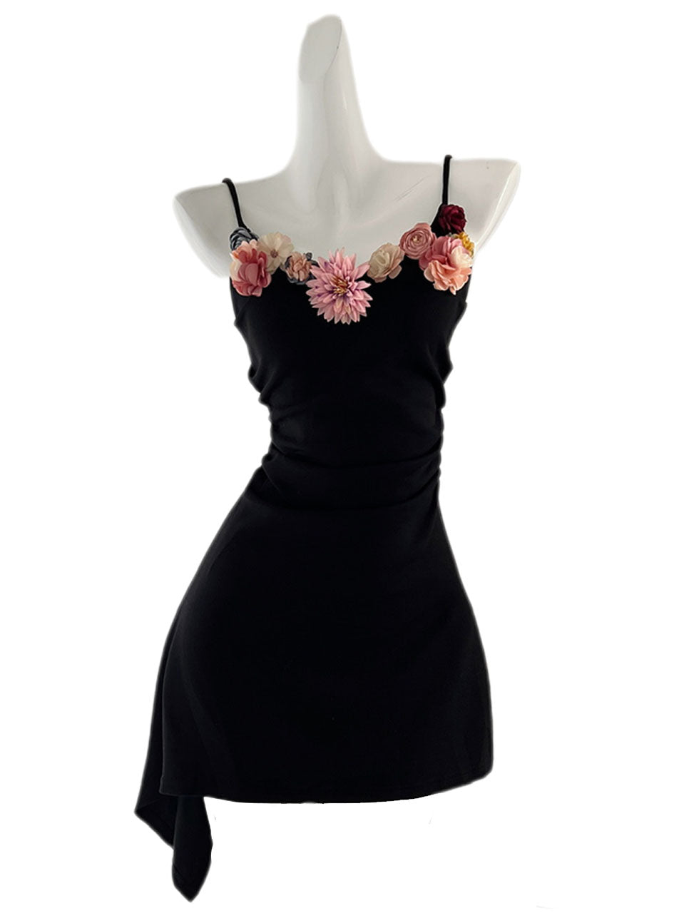 Black Spaghetti Strap Flower Bodycon Dress Gown Party Dress