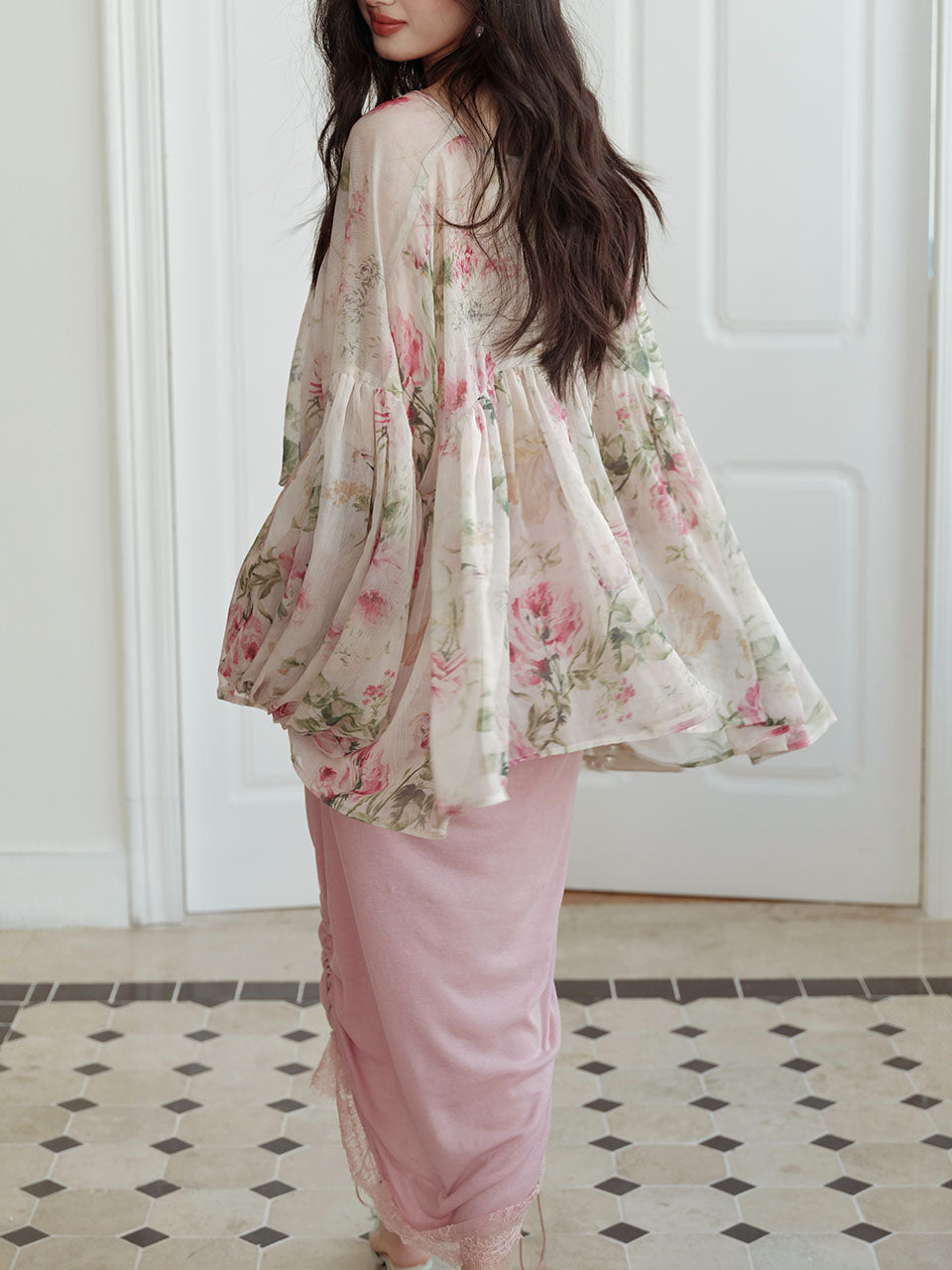 2PS Pink Crush Blouse and High Waist Bodycon Skirt Vintage Dress Outfit