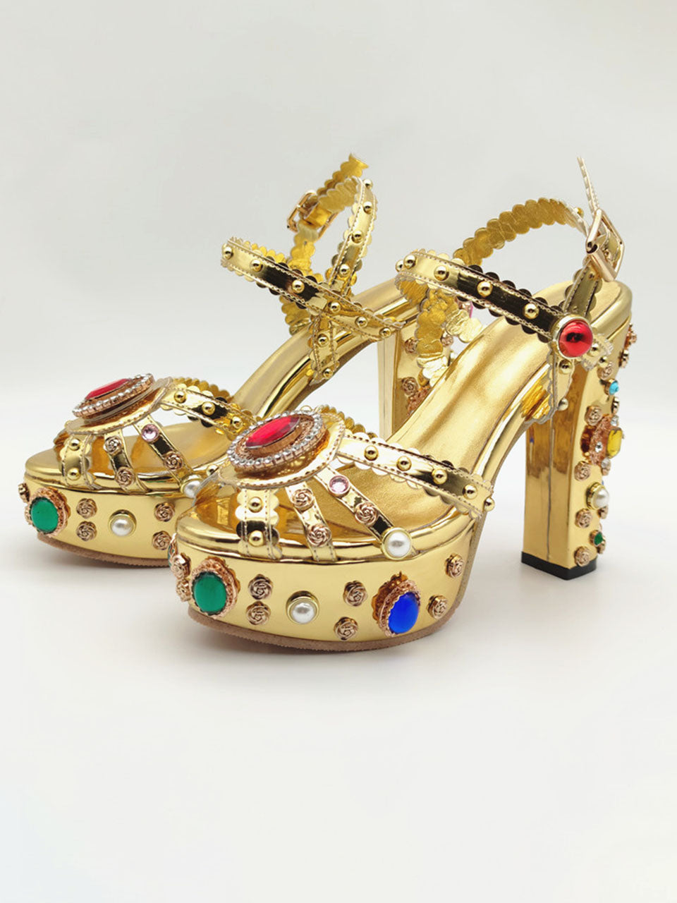13CM Open Toe Luxury Pearls And Diamonds Platform Spherical Heel Sandals Retro Shoes