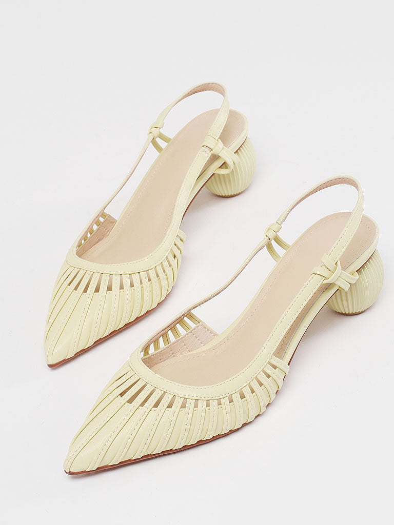 Ball Heel Sandals Pointed Toe Hollow Belt Leather Vintage Shoes