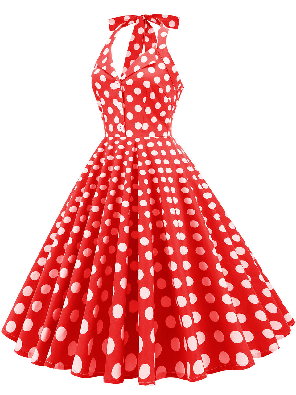 Green And White Polka Dots Pockets Vintage Halter 1950S Dress