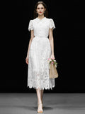 White Lace Short Sleeve 1950S Vintage Dress