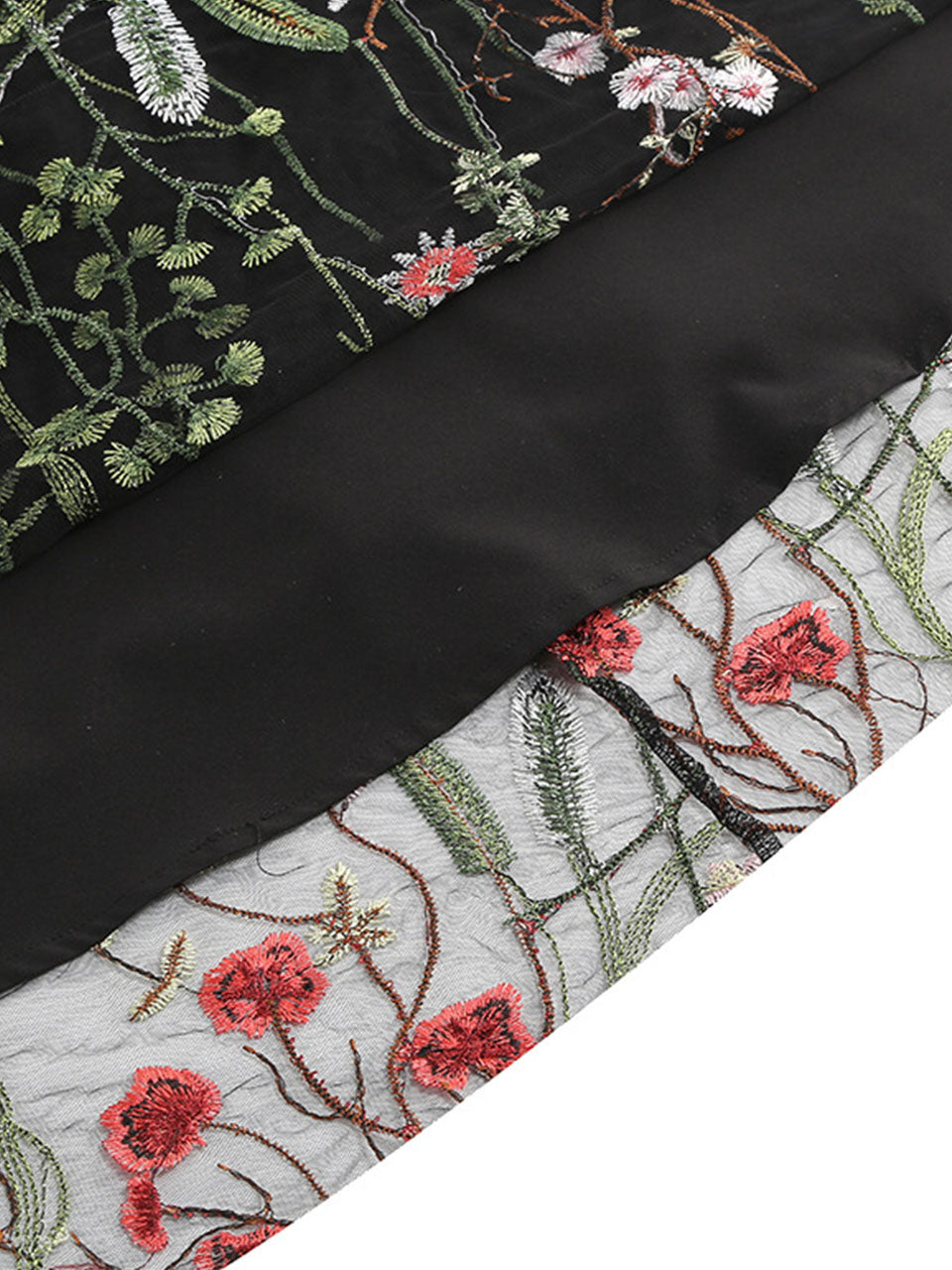 Wine Red Semi Mesh Flower Embroidered Short Sleeve 50S Swing Dress