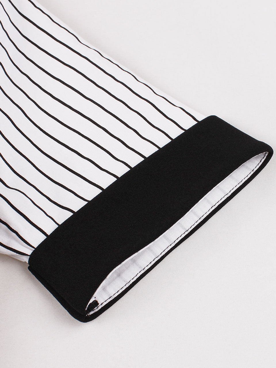 1950S Black Stripe Turndown Collar Short Sleeve Vintage Dress
