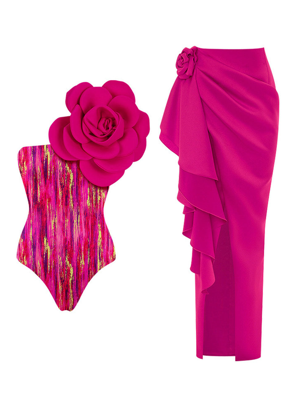 Rose One Shoulder Flower Swimsuit