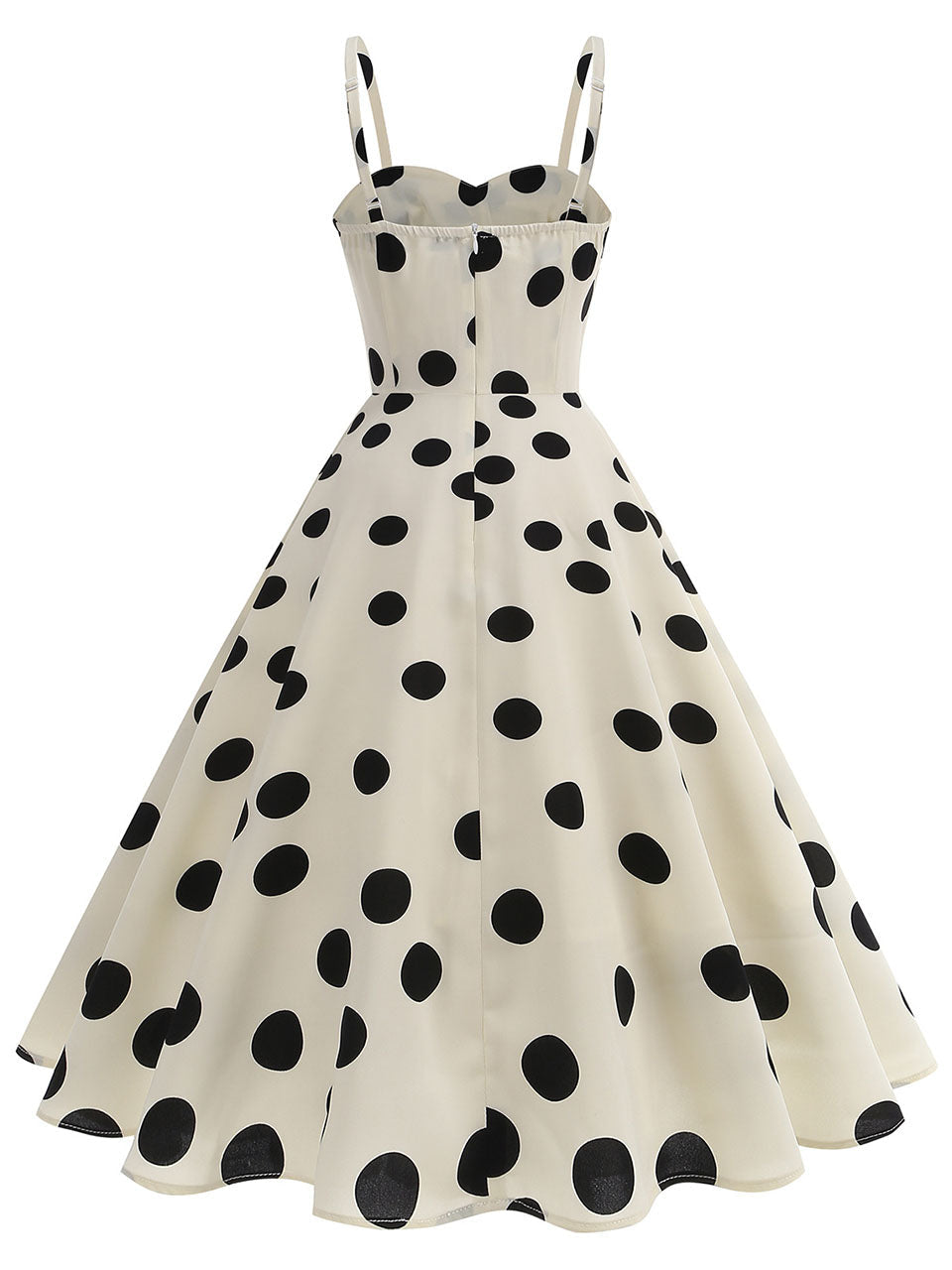 White and Black Polka Dots  Spaghetti Ruffles 1950S Vintage Dress Inspired by Cruella de Vil