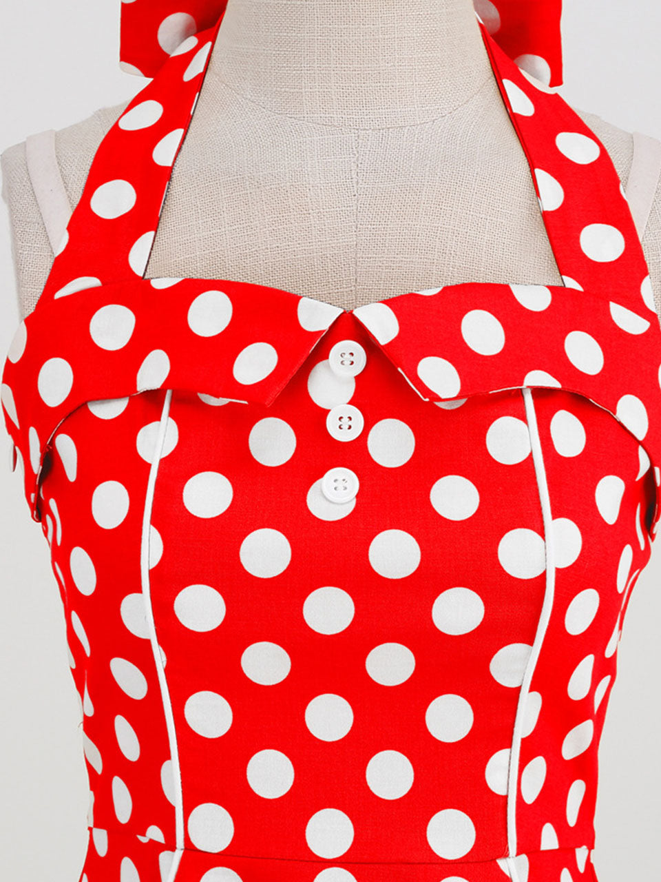 Yellow Polka Dots Vintage Halter Strap Backless 1950S Vintage Dress