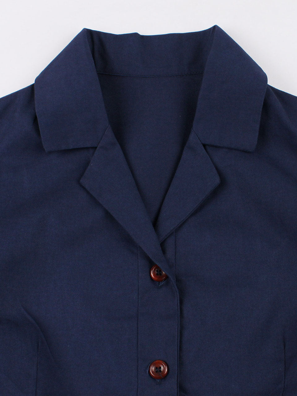 Navy Turndown Collar Plaid Short Sleeve 1950S Vintage Dress
