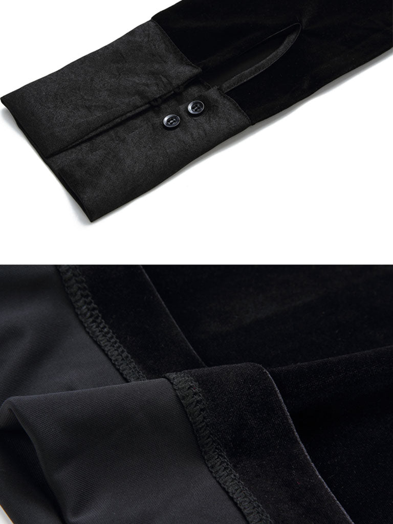 Deep V Neck Black Velvet Jumpsuit Vintage Rompers
