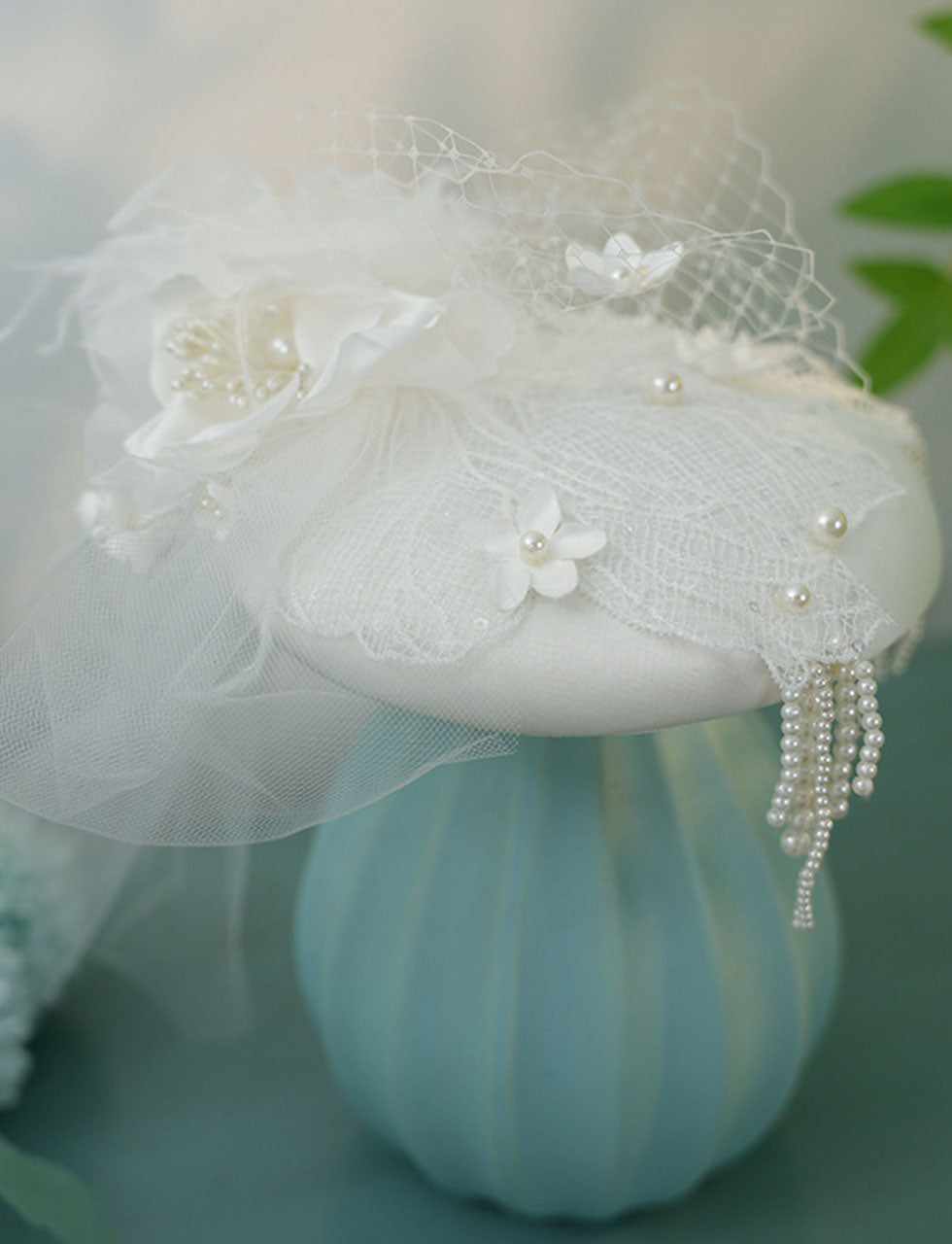 White Handmade Flowers Satin Birdcage Veil Wedding Vintage Hat