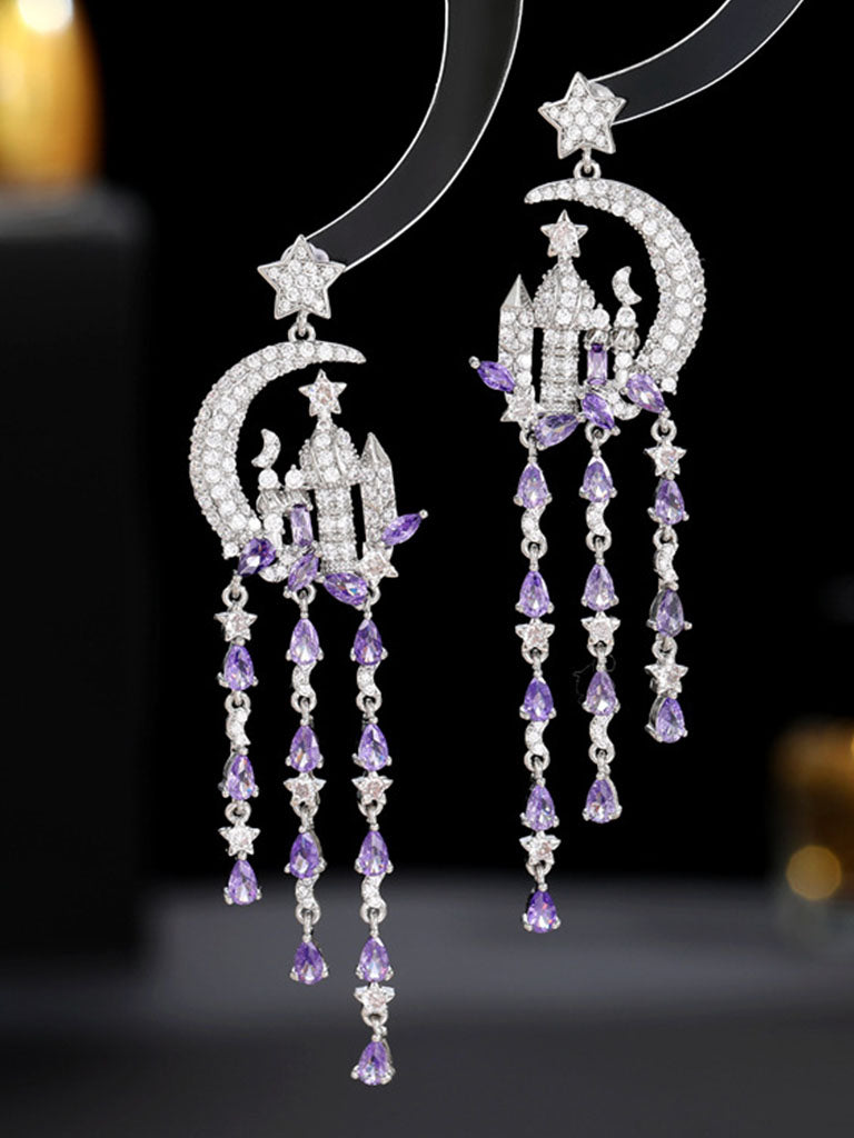 Luxury Star Moon Castle Fantasy Long Tassel Earrings