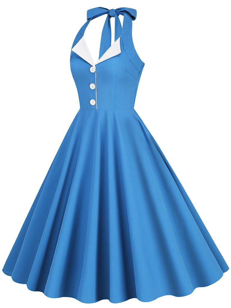 Klein Blue Vintage Halter Backless 1950S Vintage Dress