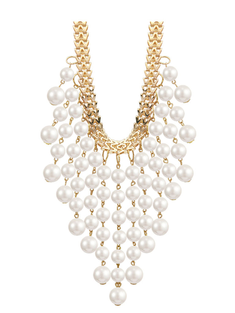 1950S Plastic Pearl Fringe Vintage Party Necklace