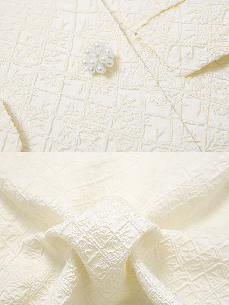 Apricot Lace Puff Short Sleeve Blazer Bud Dress