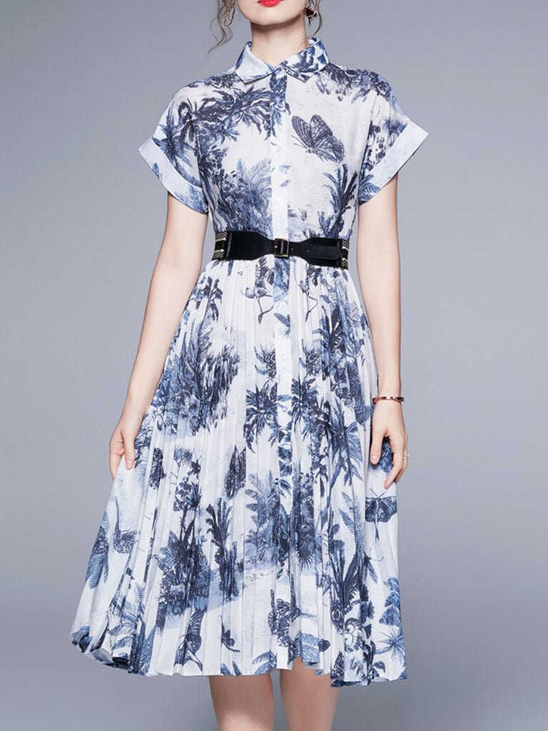 Blue Butterfly Print 1950S Vintage Dress