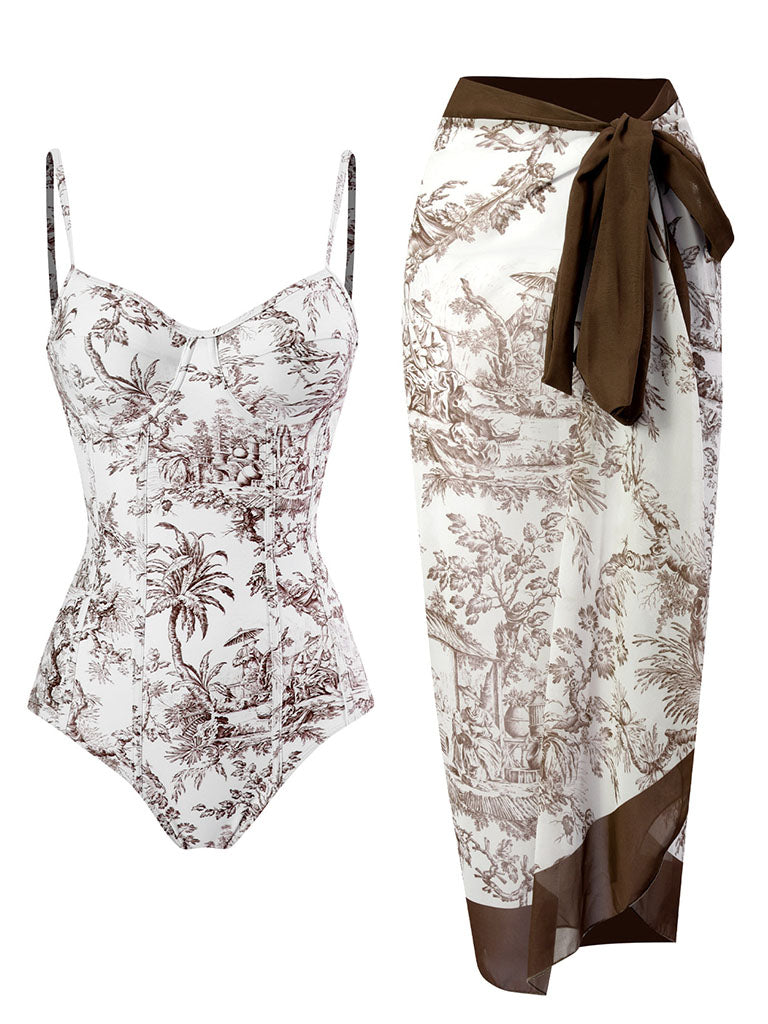 Romantic Floral Print Strap One Piece