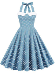 Polka Dots Halter Backless 1950S Vintage Swing Dress