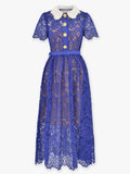 Navy Lace Peter Pan Collar Short Sleeve 1950S Vintage Dress
