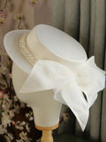 White Big Bow Wedding Pearls Hat