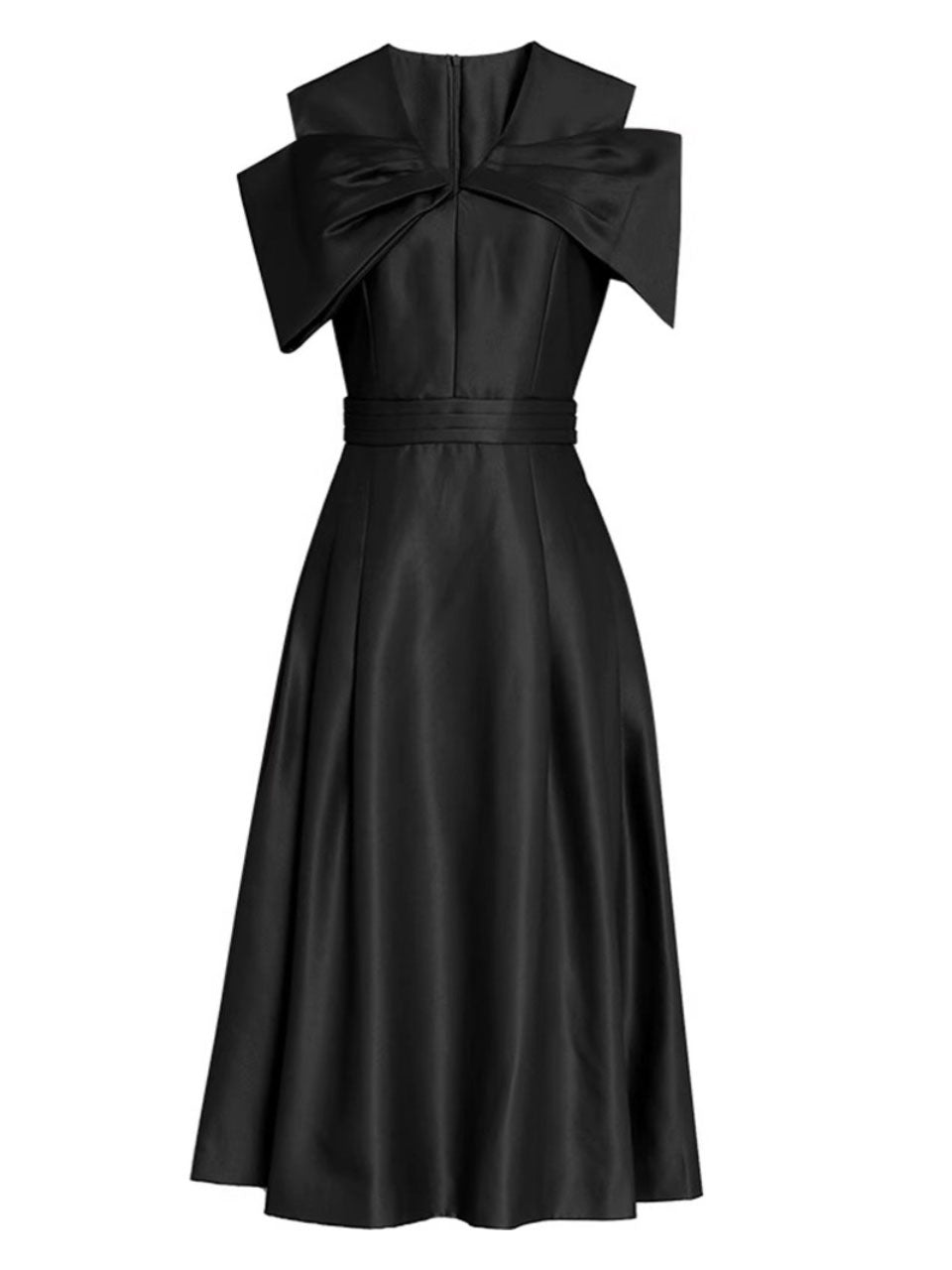 Rose Luxury Bow V Neck High Waist Swing Party Dress