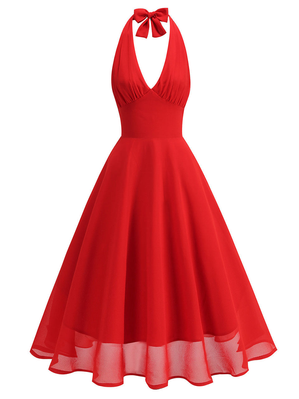Red Halter Backless 1950S Vintage Swing Dress