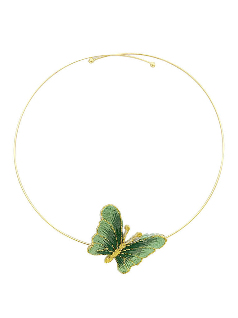 1950S Embroidered Butterfly Choker Vintage Necklace